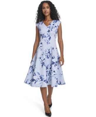Calvin Klein - Women's Printed Fit and Flare V-Neck Dress