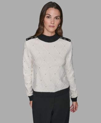 KARL LAGERFELD PARIS - Women's Mock Neck Long Sleeve Sweater