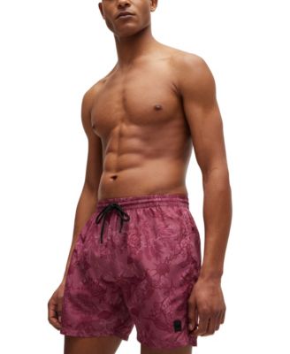 Men's Seasonal Print Logo-Badge Swim Shorts