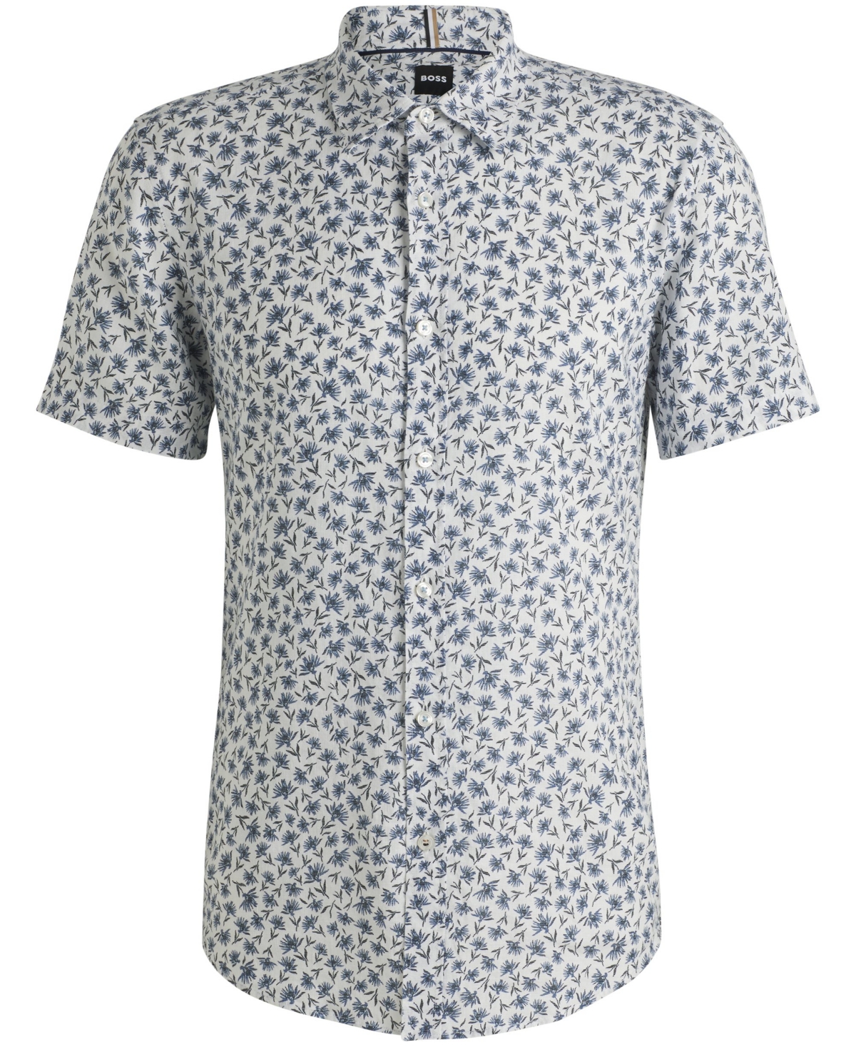 Boss by Hugo Men's Floral-Print Stretch Linen Slim-Fit Shirt