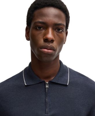 Men's Zip Placket Linen-Blend Knit Sweater