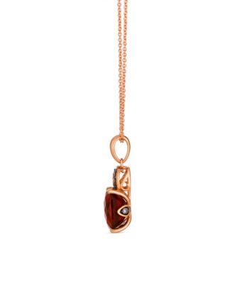 Garnet (2.80 ct. t.w.), Vanilla and Chocolate Diamond Pendant Necklace (0.12 ct. t.w.) in 14k Strawberry Gold