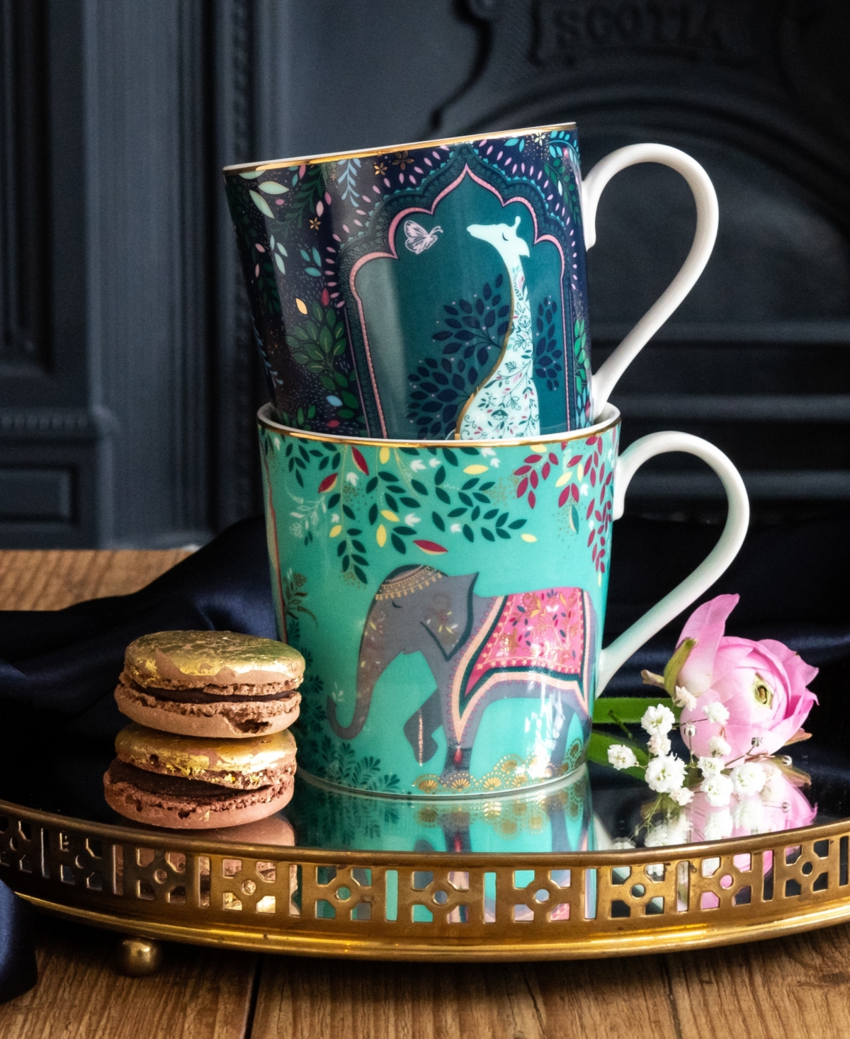 Portmeirion Sara Miller India Assorted Mugs, Set of 4, Service For 4