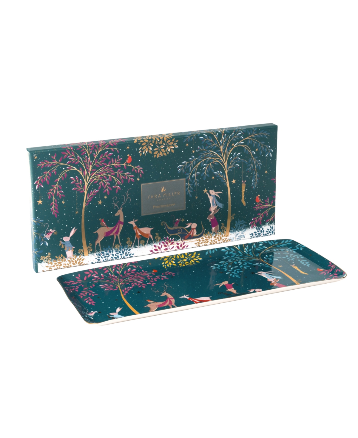 Portmeirion Sara Miller Woodland Tales Deer Robin Sandwich Tray In Green