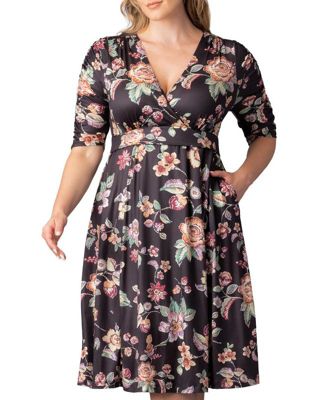 Plus Size Gabriella Ruched Sleeve Midi Dress with Pockets