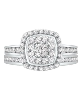 Diamond Halo Cluster Bridal Set (1-1/4 ct. t.w.) in 14k White Gold