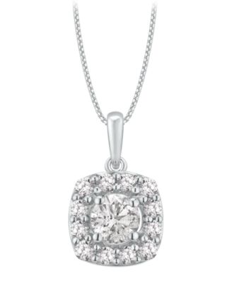 Macy's - Diamond Square Halo Pendant Necklace (3/4 ct. t.w.) in 14K White Gold