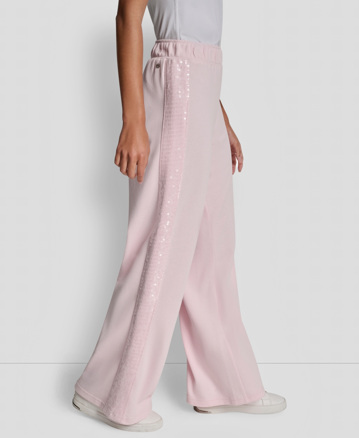 Dkny Jeans Petite Sequin Mid-rise Wide-leg Pants In Pink