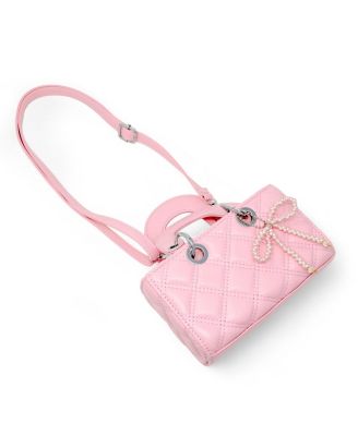 Girls Quilted Rectangle Bow Charm Handbag