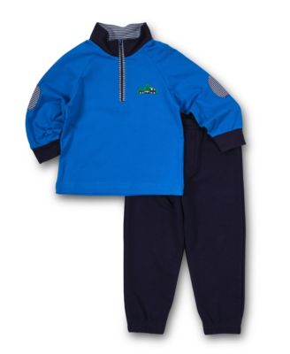 Little Boys Knit Raglan 1/2 Zip Shirt With Train