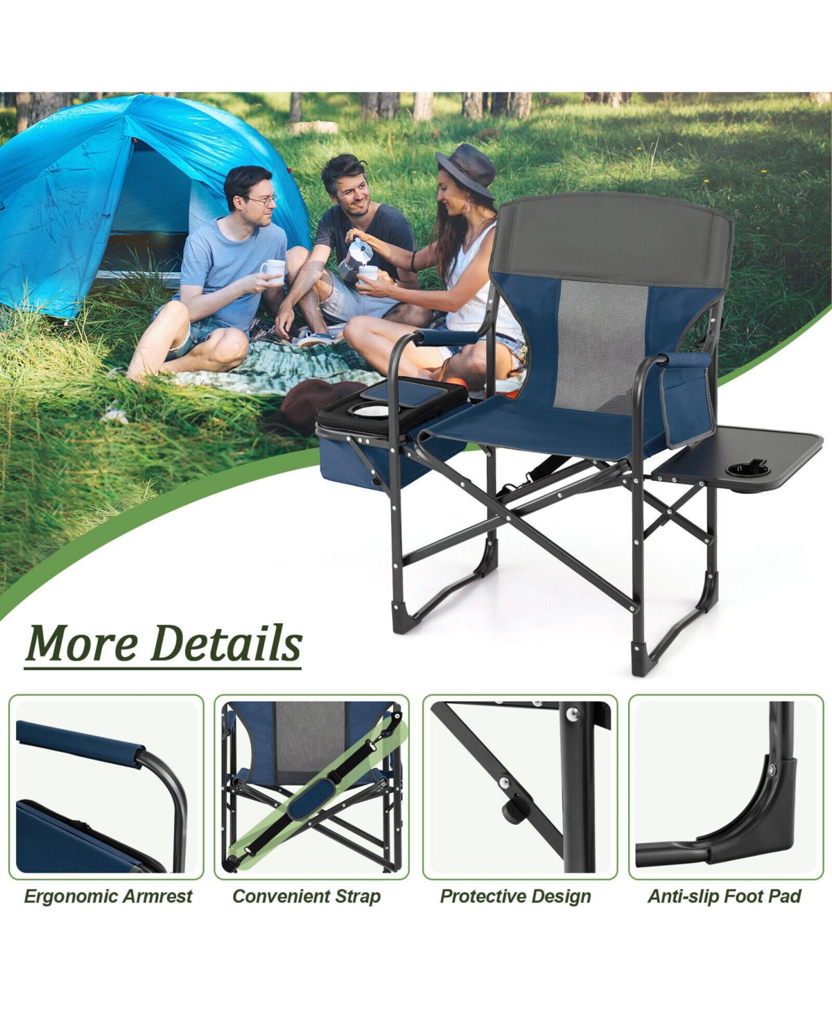 Skonyon Folding Camping Directors Chair with Cooler Bag and Side Table