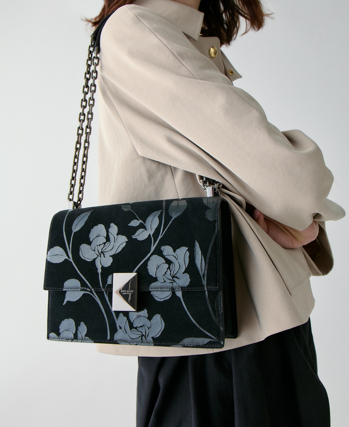 Kate Spade Deco Uptown Blooms Printed Chain Shoulder Bag In Black