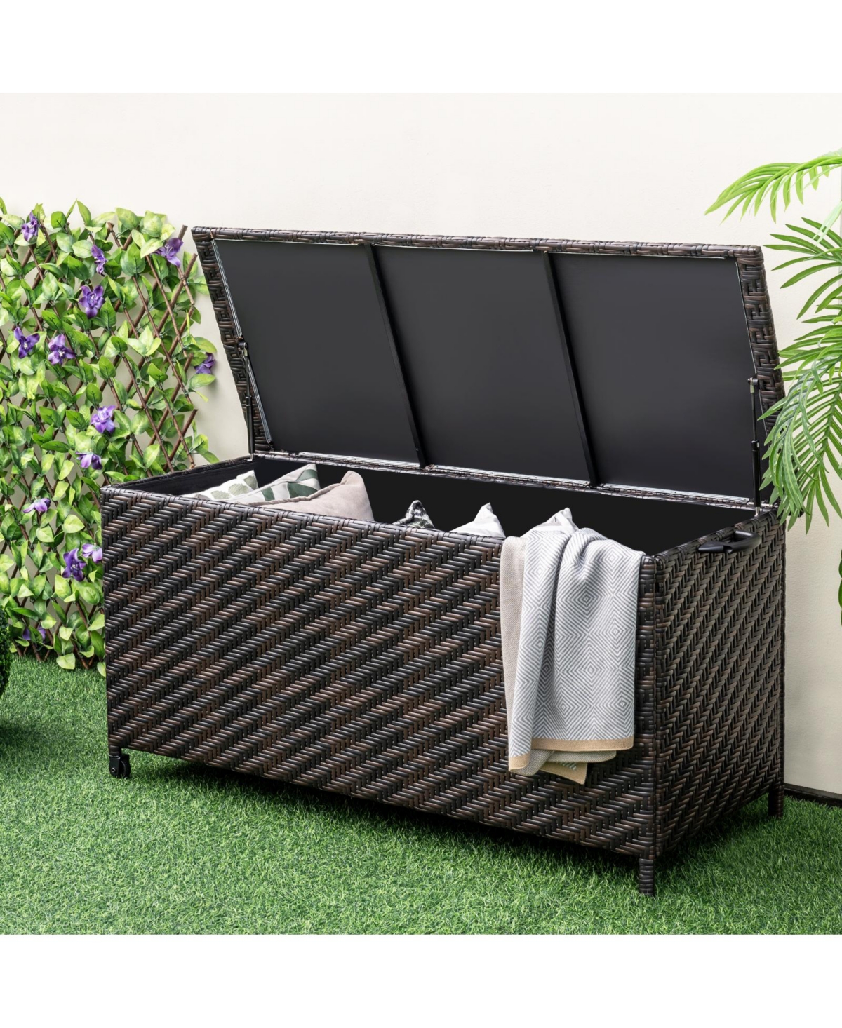 Sugift 85 Gallon Outdoor Storage Box with Removable Liner and Universal Wheels