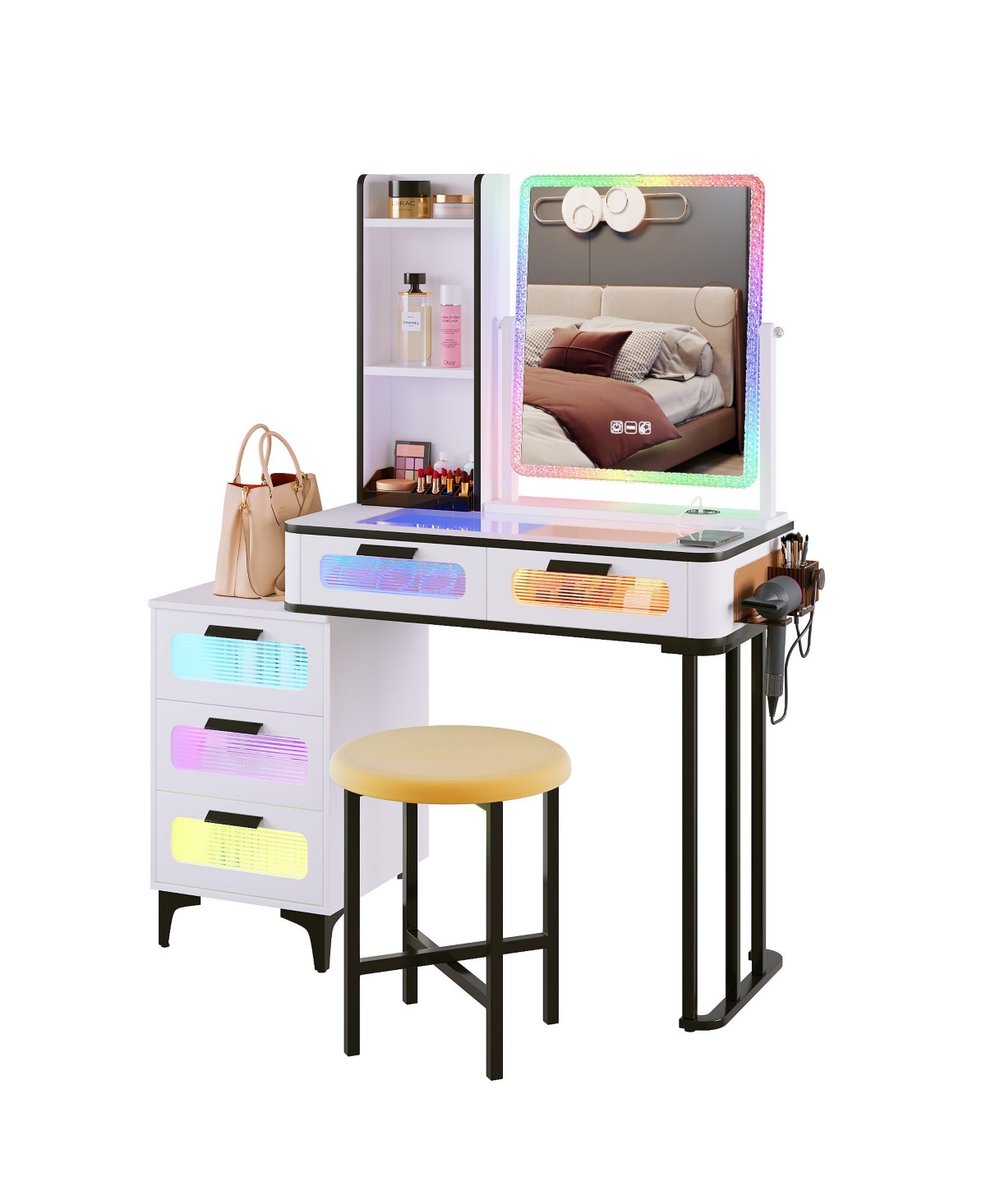 Vlsrka Vanity Makeup Desk with Mirror and Lights