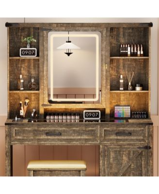 40" Farmhouse Makeup Vanity with LED Mirror & Charging Station