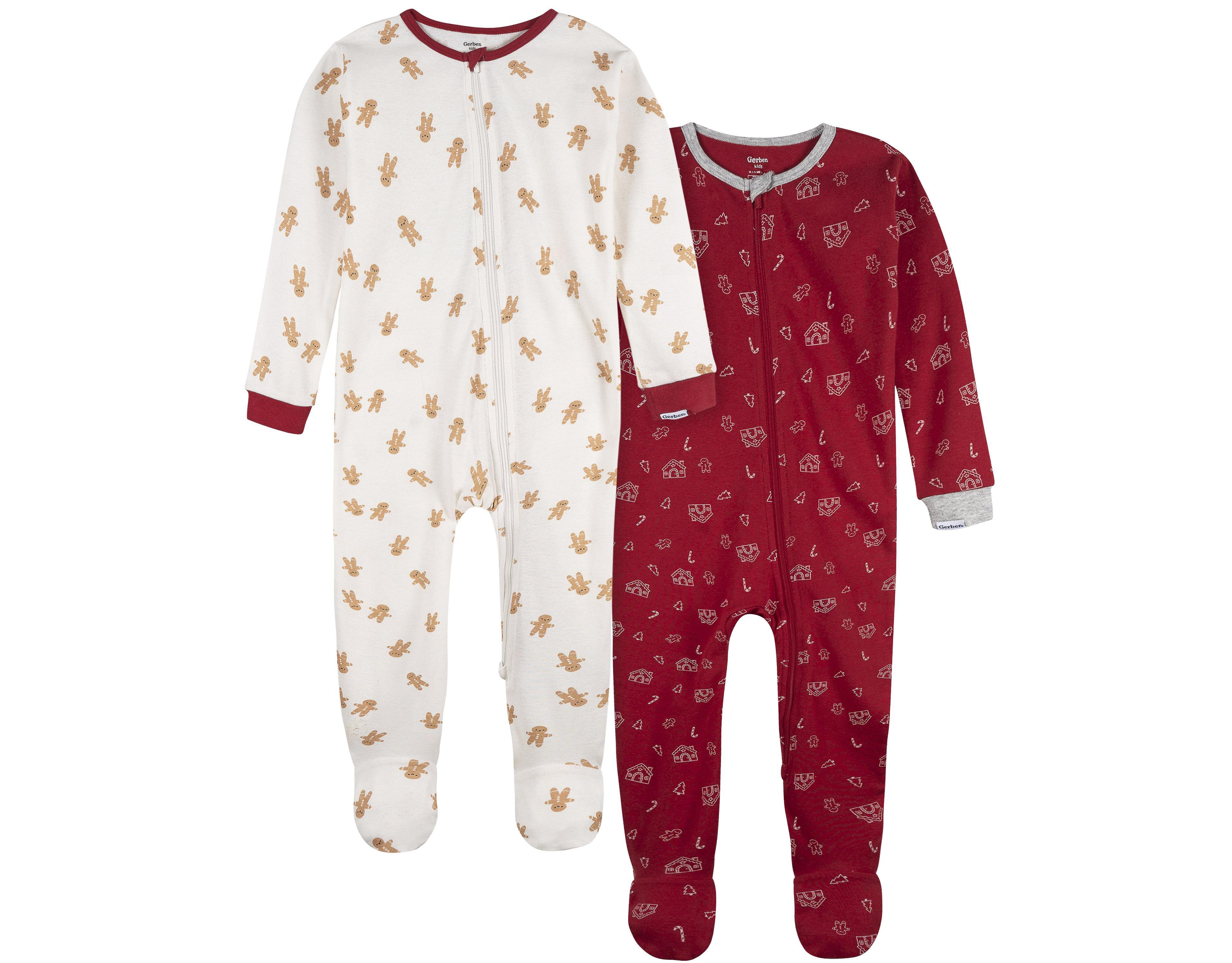 Gerber Baby Boys Neutral 2-Piece Snug Fitting Footed Pajamas, Gingerbread People, 3-6 Months