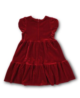 Toddler Girls Dresses Stretch Velvet Dress With Tulip Sleeves