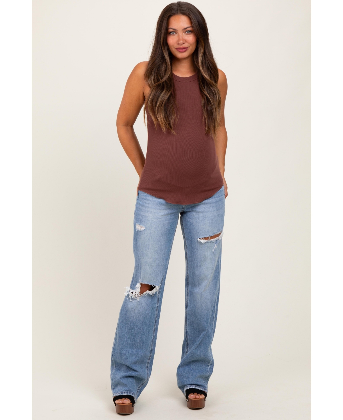 Pinkblush Maternity Light Blue Distressed Open Knee Straight Leg Jeans