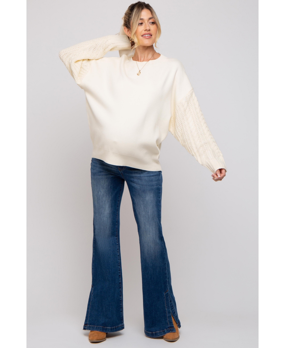 Pinkblush Maternity Cream Cable Knit Sleeve Sweater