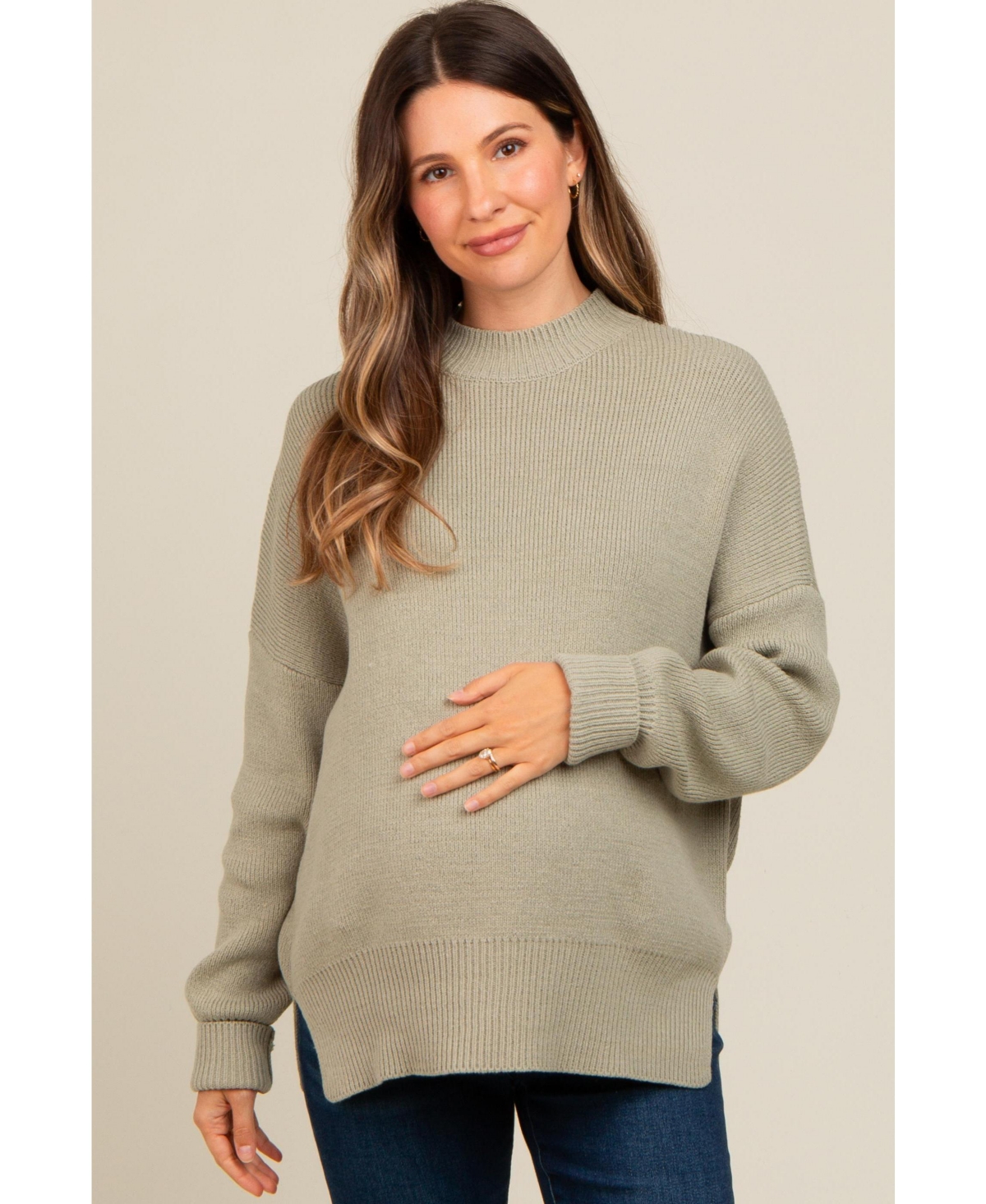 Pinkblush Maternity Light Olive Mock Neck Basic Sweater