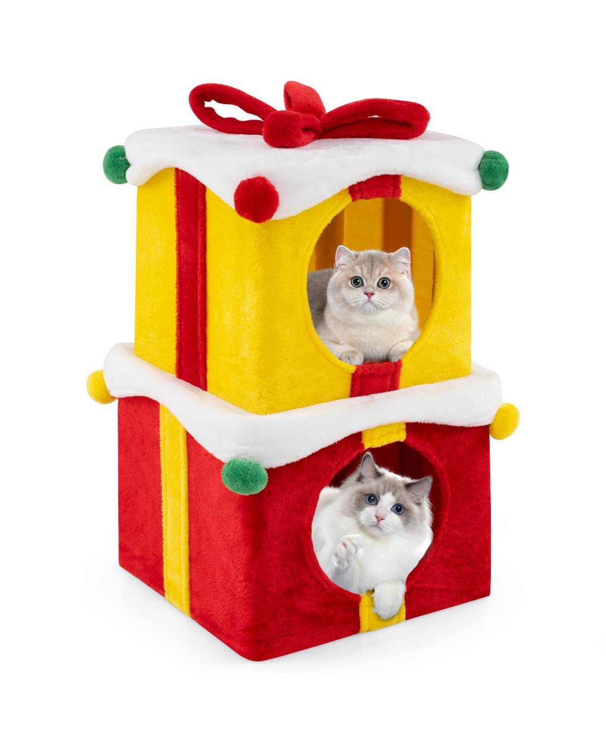 Skonyon 2 Gift Box Shaped Cute Christmas Cat House with Bow