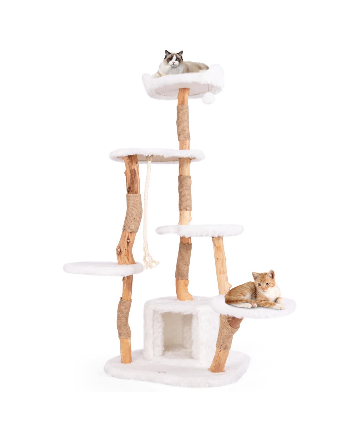 Skonyon 66 Inch Tall Solid Wood Cat Tree Modern Wooden Cat Tower with Perch