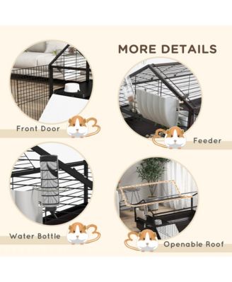 Small Animal Playpen Cage with Rolling Caster, Water Bottle 46.5"