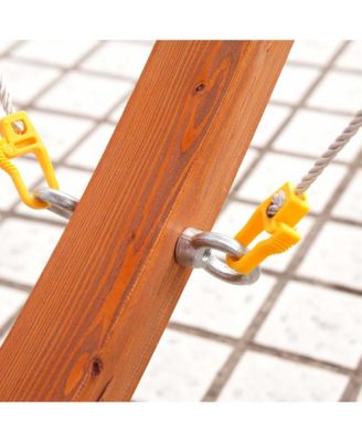 Wooden Curved Arc Hammock Stand with Cotton Hammock Outdoor Patio Swing Multicolor