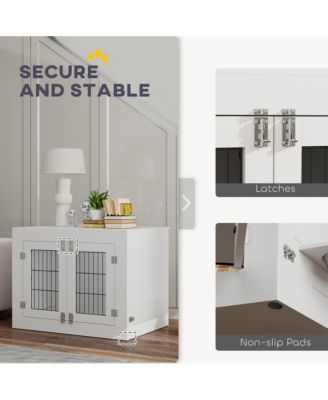 Dog Crate Furniture with 360° Rotatable Removable Dog Bowls,