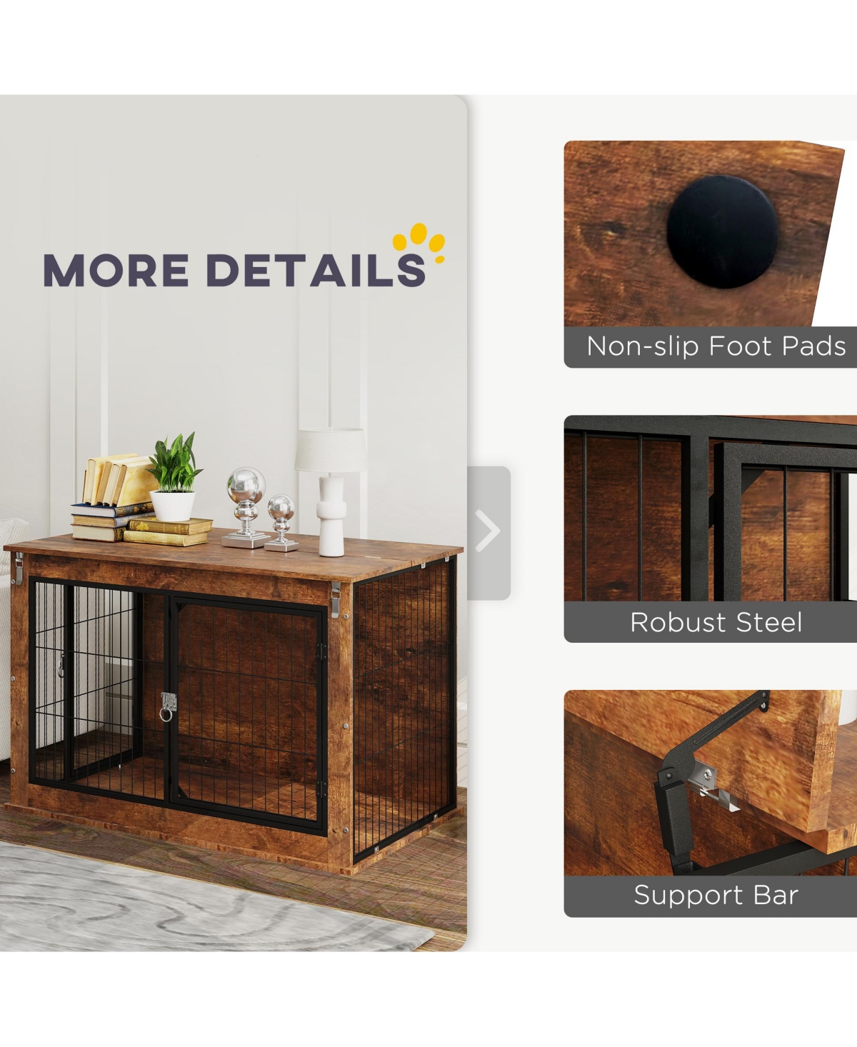 PawHut 39" Dog Crate Furniture w/ Flip-up Top Opening, 2 Doors, for L Dogs