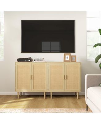 Bohemian Sideboard with 2 Rat Doors and Shelves, Natural