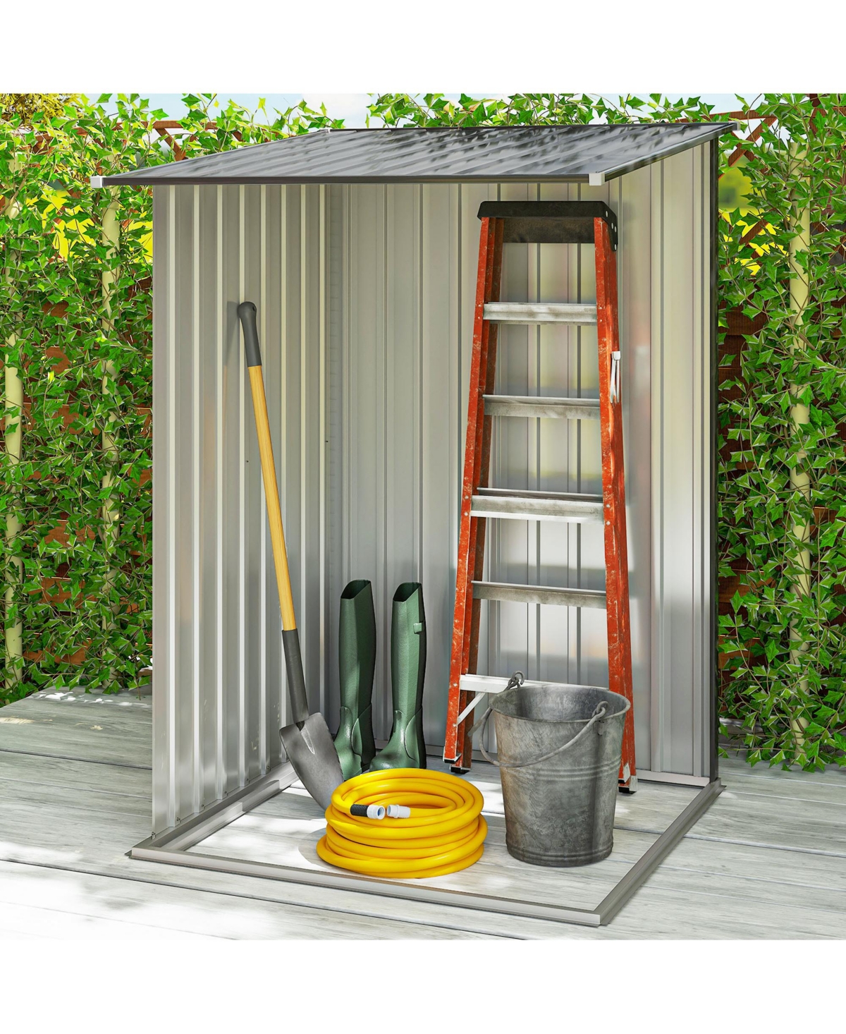 Outsunny 3.3' x 3.4' Metal Outdoor Storage Shed with Lockable Doors