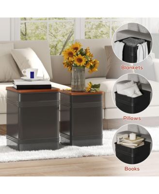 Ottoman with Storage Set of 2, Ottoman Stool with Metal Frame,