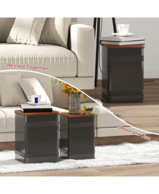 Ottoman with Storage Set of 2, Ottoman Stool with Metal Frame,