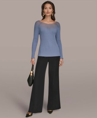 Women's Mesh Detail Boat Neck Sweater