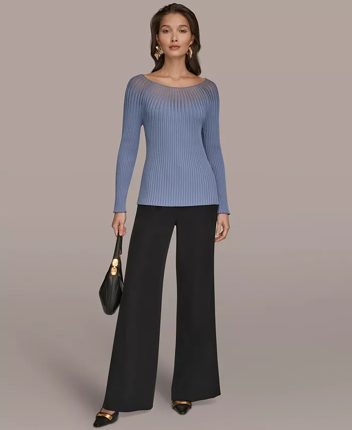 Women's Mesh Detail Boat Neck Sweater - thumbnail 10