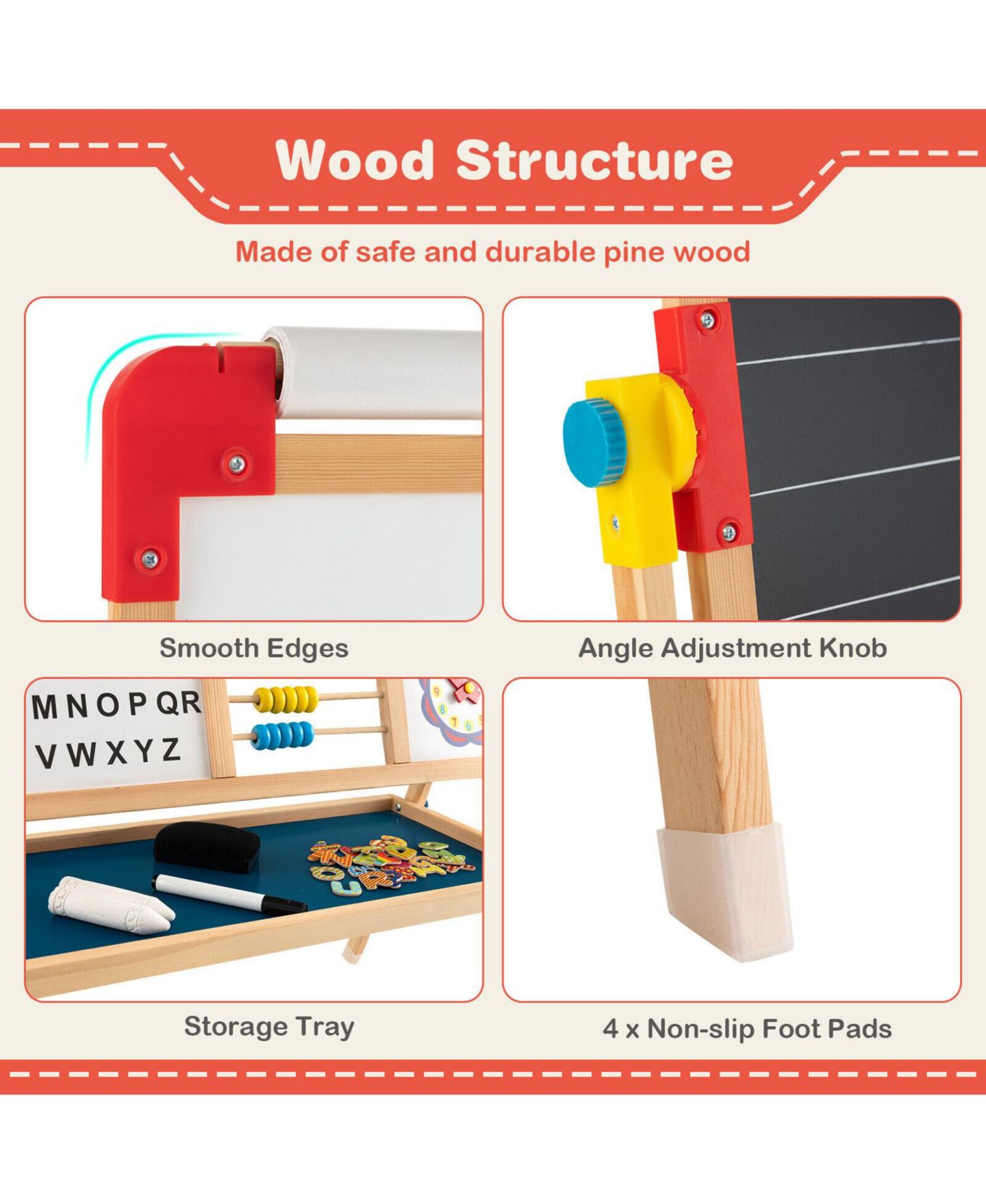 Детская игрушка SUGIFT 3-in-1 Wooden Adjustable Art Easel with Drawing Paper Roll, Ages 3+, цвет: Коричневый — фото 8