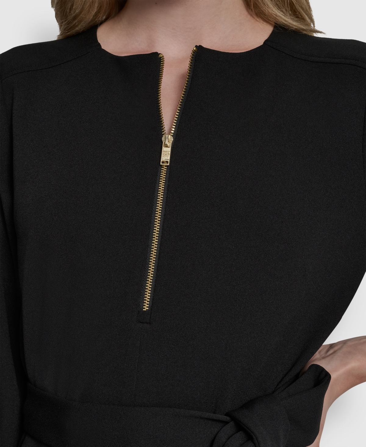 Dkny Women's 3/4 Sleeve Wide Leg Exposed Zipper Jumpsuit In Multi