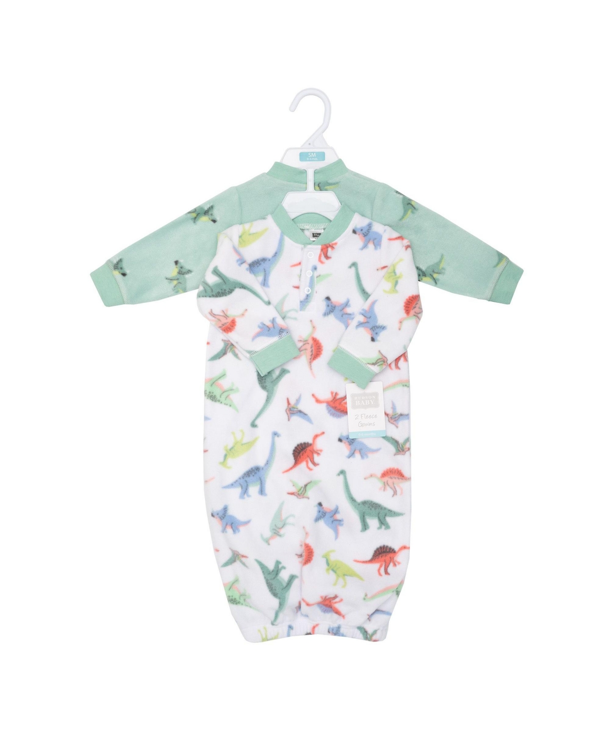 Hudson Baby Baby Boys Hudson Fleece Gowns, Cheerful Dino Friends, 0-6 Months