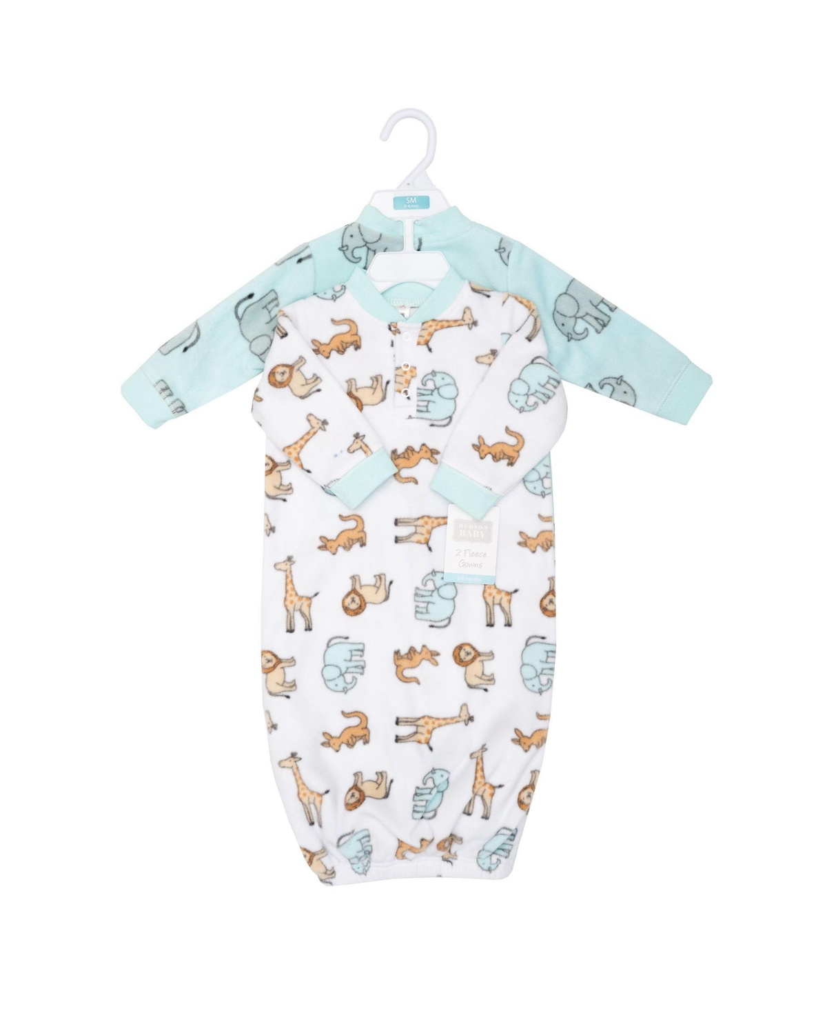 Hudson Baby Baby Boys Hudson Fleece Gowns, Cute Safari, 0-6 Months
