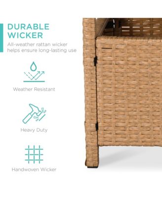Wicker Rattan Patio Side Table Outdoor Furniture for Garden, Pool, Deck w/ Umbrella Hole