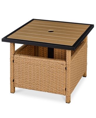 Wicker Rattan Patio Side Table Outdoor Furniture for Garden, Pool, Deck w/ Umbrella Hole