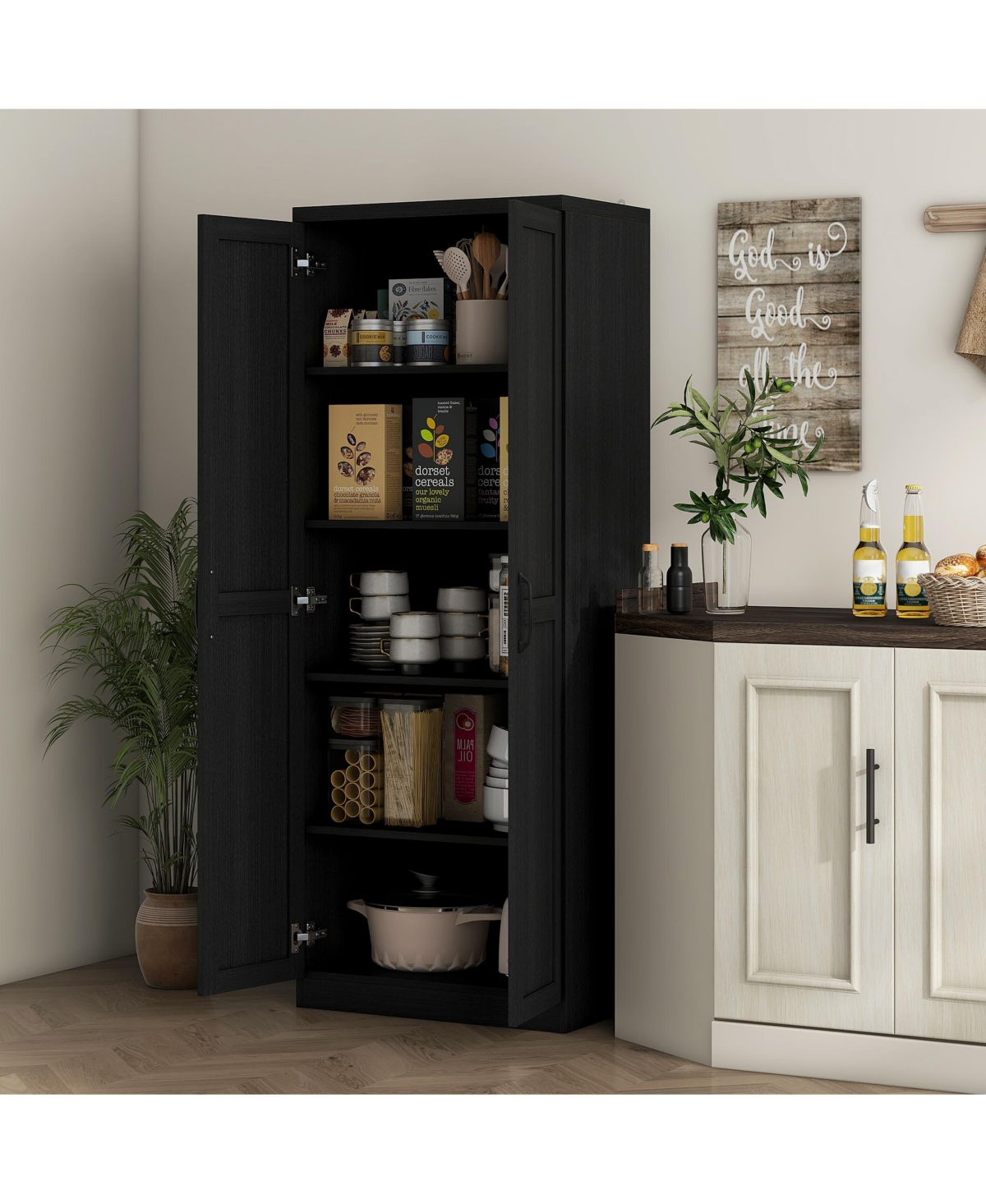 Homcom 63" Kitchen Pantry, Storage Cabinet with 2 Doors