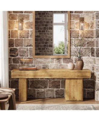 Solid Wood Bench, 47” Farmhouse Entryway Bench with Thickened Seat & Artistic Legs, Indoor Bench