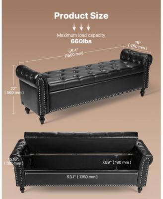 Tufted Storage Bench with Rolled Arms and Wood Legs