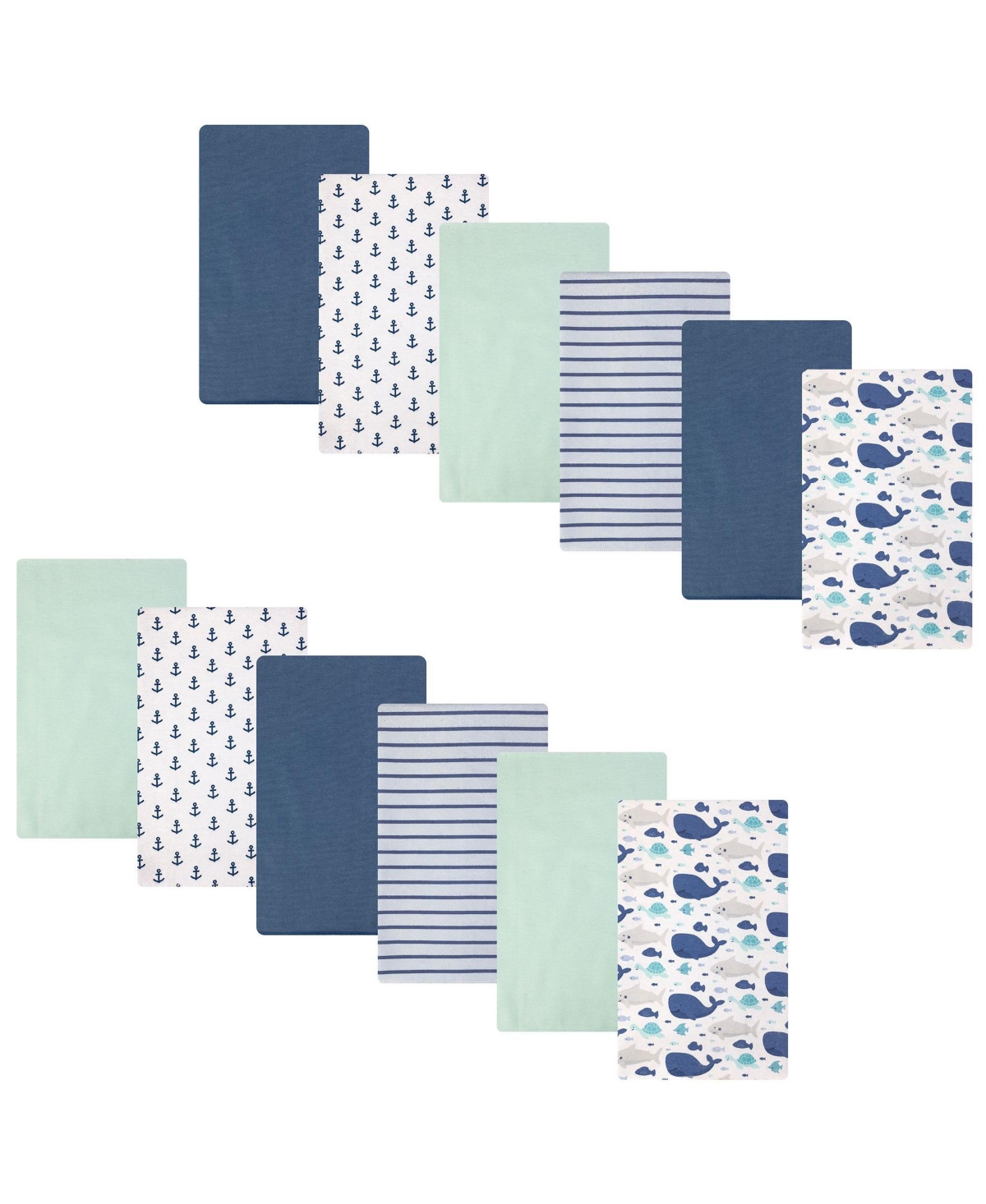 Hudson Baby Cotton Flannel Burp Cloths 12-Pack Bundle, Sea Friends, One Size