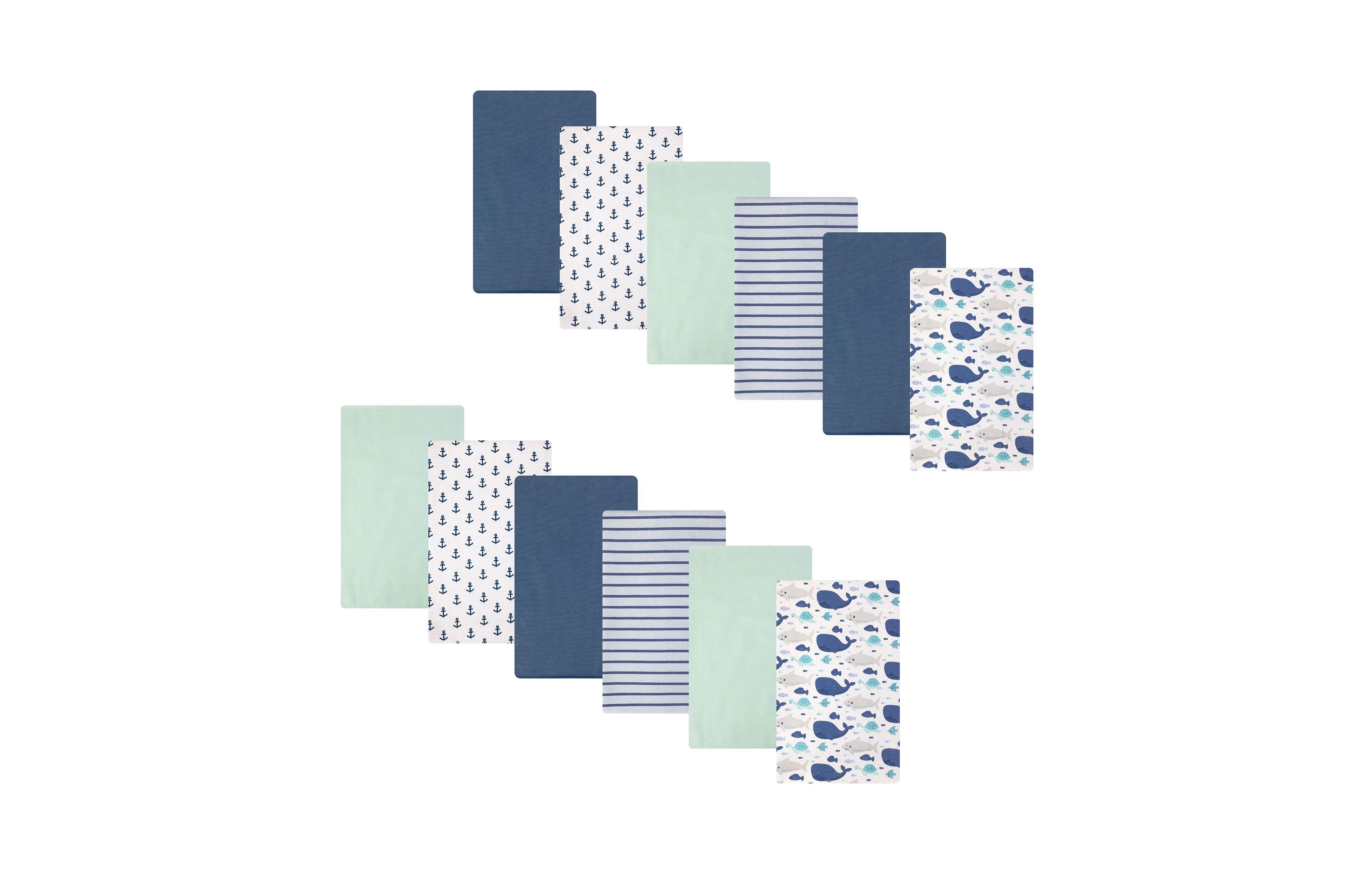 Hudson Baby Cotton Flannel Burp Cloths 12-Pack Bundle, Sea Friends