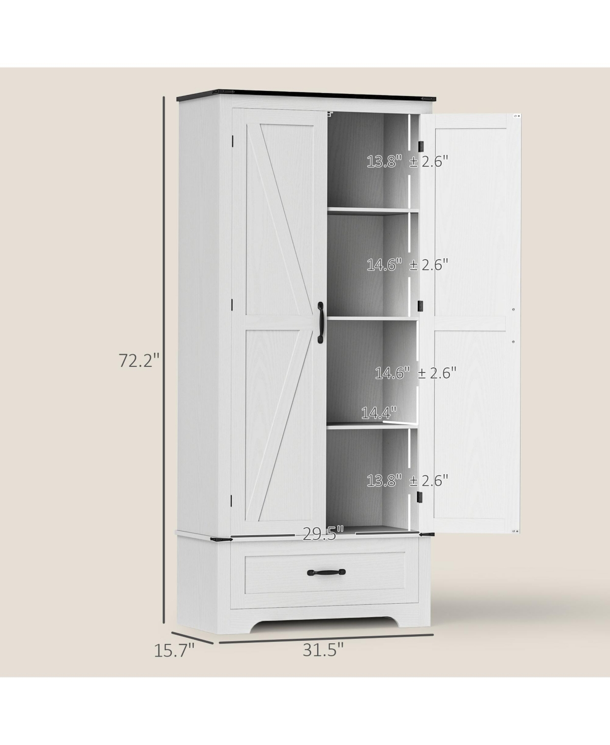 Homcom 72" Farmhouse Pantry Cabinet, Kitchen Pantry Cabinet