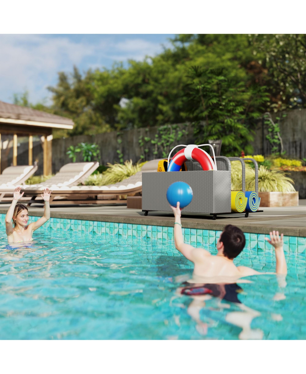 Outsunny Wicker Pool Float Storage Organizer, Pool Float Holder, Mixed