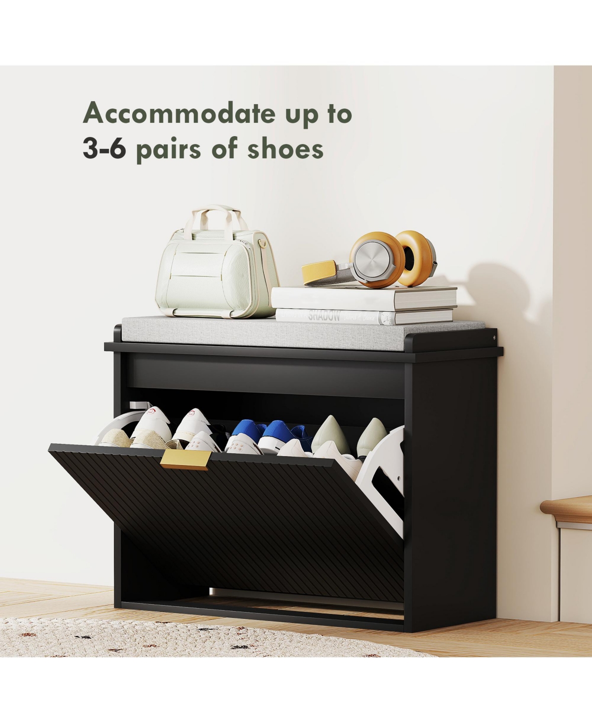 Homcom Shoe Bench with Padded Seat and Flip-Drawer for 8 Pairs